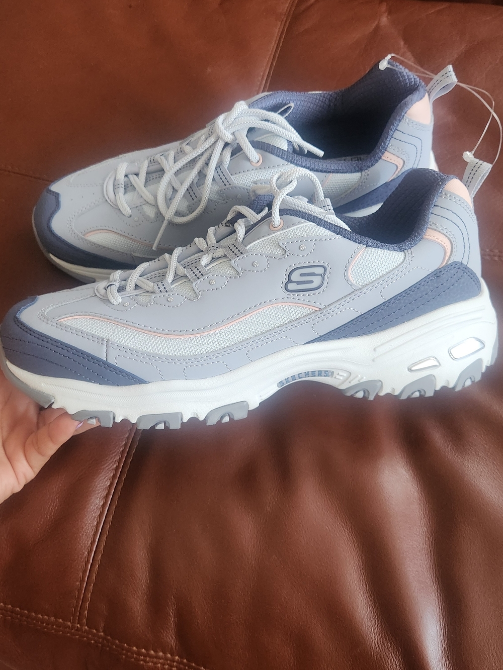 Skechers Women's Light Gray, Navy & Pale Pink Athletic Sneakers